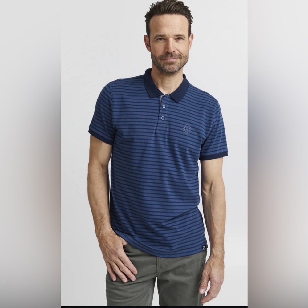Men's Striped Navy & Royal Polo Shirt - Breathable Short Sleeve AG Green Label